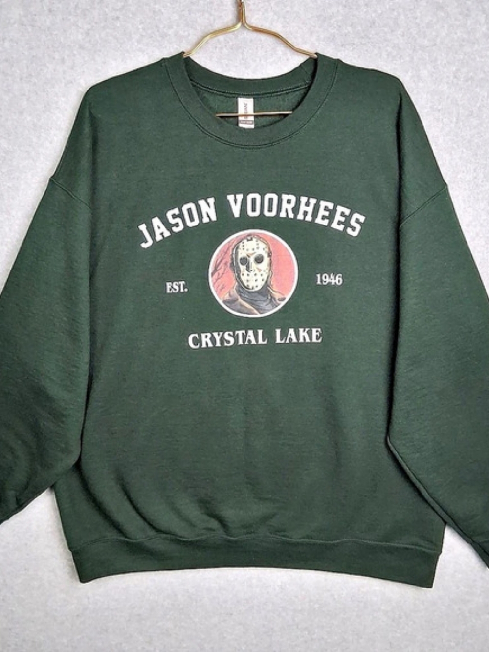Friday The 13th Jason Voorhees Crystal Lake Sweatshirt Mens XL Green Gildan Crew